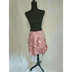 Garnet Hill Skirt size 14  Pink Floral Ruffled Silk Skirt